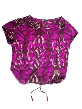 Mexx Magenta Printed Blouse | Drawstring Hem Sheer Top Size 42 [000344]